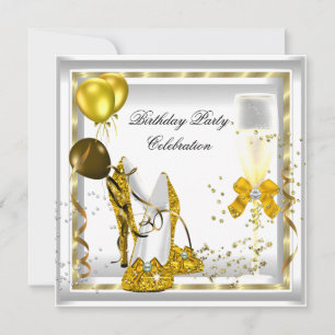 Witte Champagne Gouden Glitter Hakken Verjaardagsf Kaart