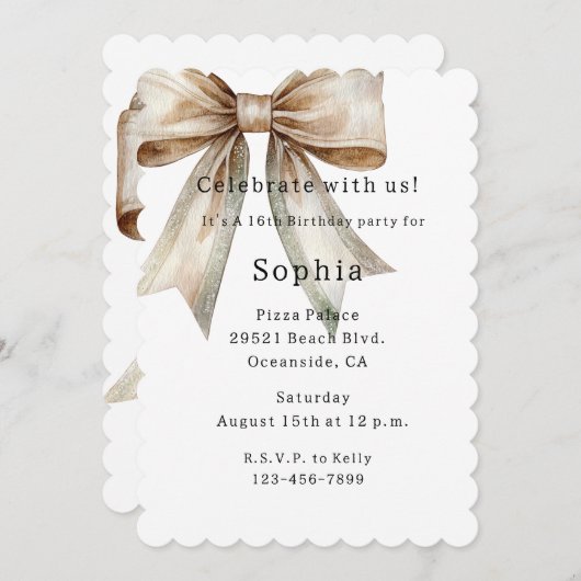 Witte Champagne Moss Bow 16e verjaardag Kaart (Voorkant / Achterkant)