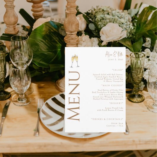 Witte Champagne Toast Gouden tekst Verlovingsfeest Menu