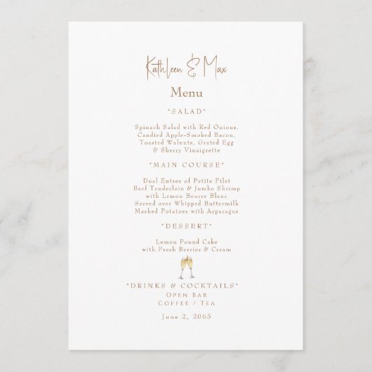 Witte Champagne Toast Verlovingsfeest Menu (Voorkant)