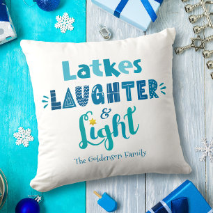 Witte Chanoeka Latkes Lachlicht Leuk Blauw Type Kussen