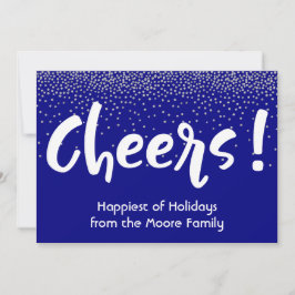 Witte Cheers-typografie met marineblauw & zilver c Feestdagenkaart