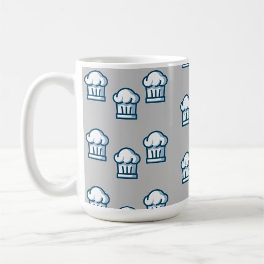 Witte chef-petten op grijs koffiemok (Links)
