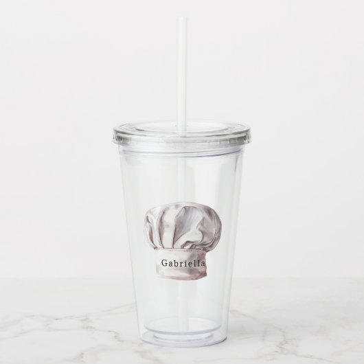 Witte chefsmuts acryl drinkbeker (Voorkant)