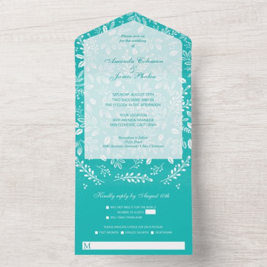 Witte chemicaliën op Turquoise All In One Uitnodiging (Binnen)