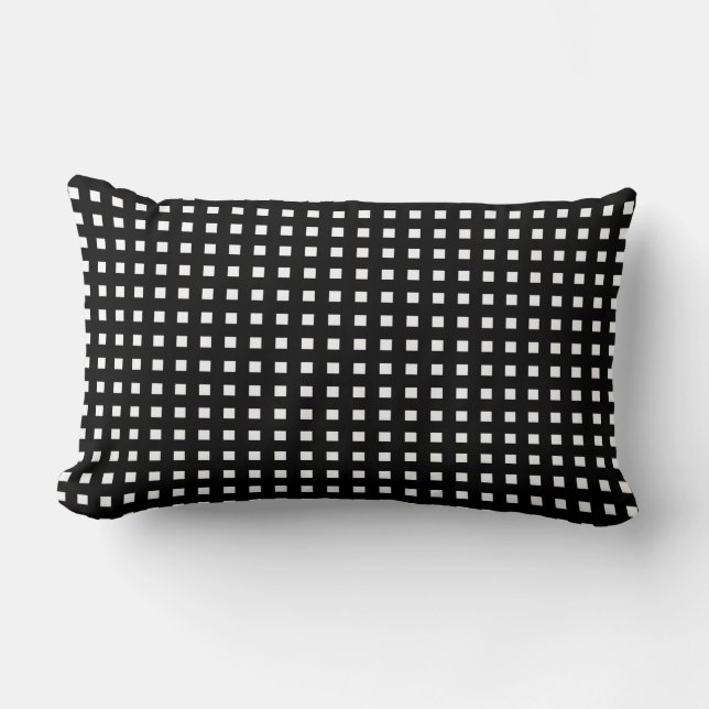 Witte cheque op zwarte retro Lumbar Pillow Kussen (Voorkant)