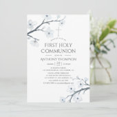 Witte Cherry Blossom First Heilige Communie Kaart (Staand voorkant)