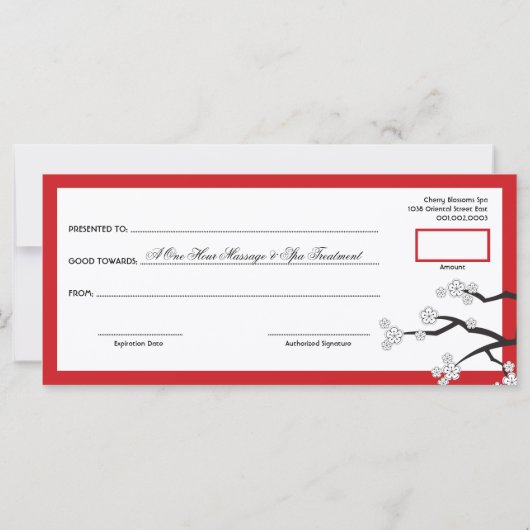 Witte Cherry Blossom Flowers Zen Gift Certificate (Achterkant)