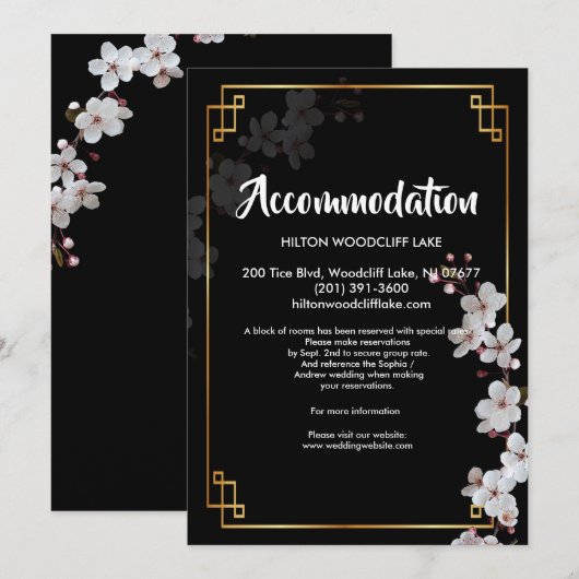 Witte Cherry Blossom &golde ruimte Kaart (Voorkant / Achterkant)