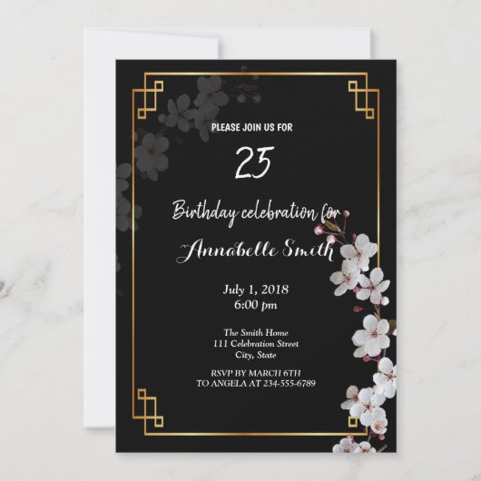 Witte Cherry Blossom &golden Lijst Birthday Kaart (Voorkant)