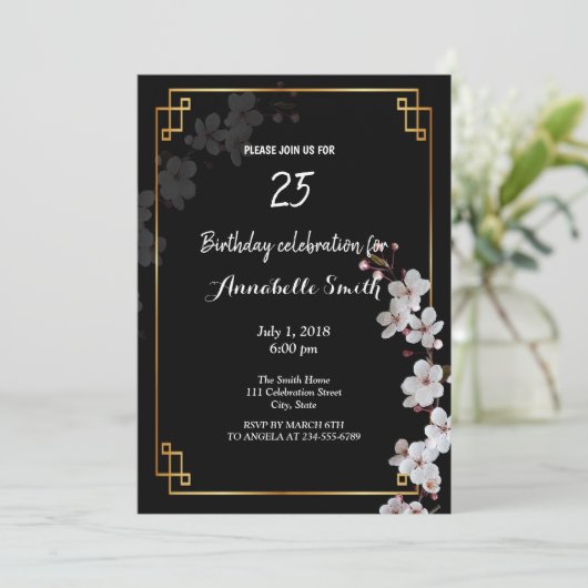 Witte Cherry Blossom &golden Lijst Birthday Kaart (Staand voorkant)