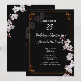 Witte Cherry Blossom &golden Lijst Birthday Kaart