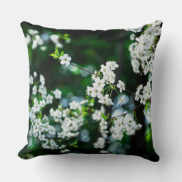 Witte Cherry Blossom Green Leaves Kussen