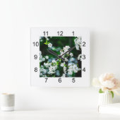 Witte Cherry Blossom Green Leaves Vierkante Klok (Huis)