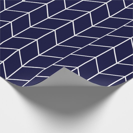 Witte Chevron op Navy Blue Modern Chic Cadeaupapier (Hoek)