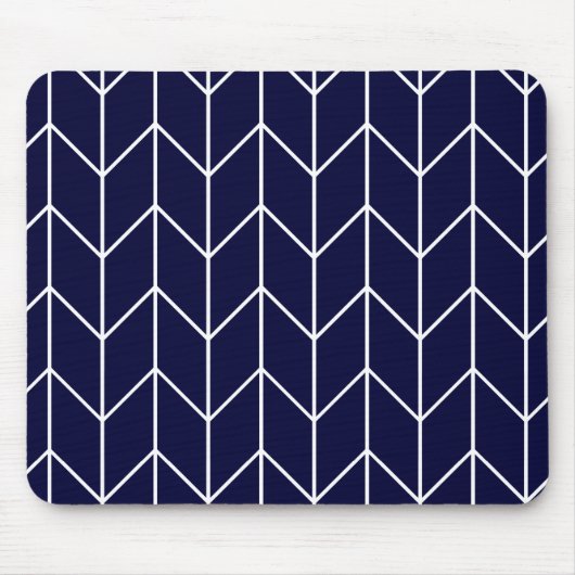 Witte Chevron op Navy Blue Modern Chic Muismat (Voorkant)