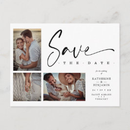 Witte Chic Trendy Collage Wedding 3 Foto's Briefkaart
