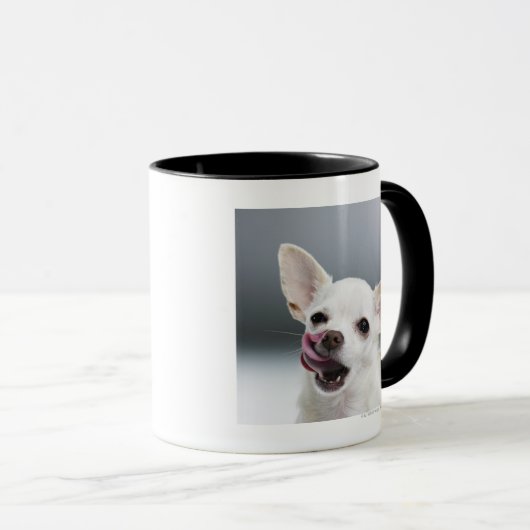 Witte Chihuahua likkende lippen Mok (Voorkant rechts)