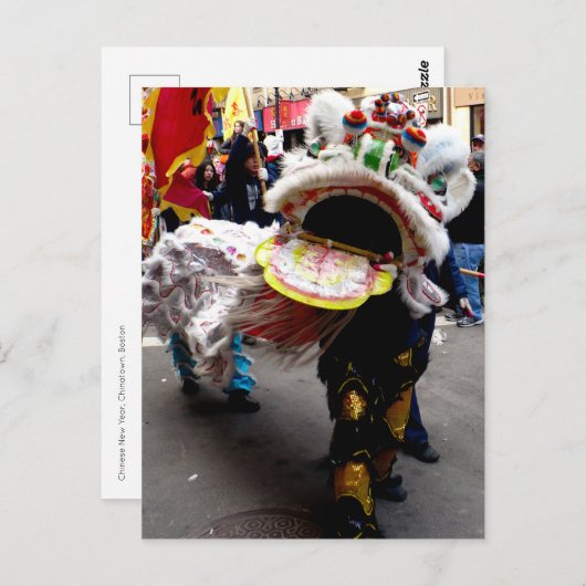 Witte Chinese leeuwendanseres, hoofd op Briefkaart (Voorkant / Achterkant)