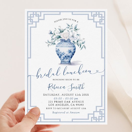 Witte Chinoiserie Gemberpot Bruiloft Luncheon Kaart