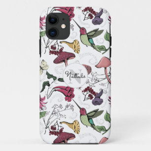 Witte Chique & Vrouwelijke kolibrie Tuin Monogram Case-Mate iPhone Case