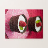 Witte chocolademousse dessert legpuzzel (Horizontaal)