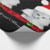 WITTE CHRISTMAS CAT, SANTA CLAUS PET EN RODE RIBBO CADEAUPAPIER (Hoek)