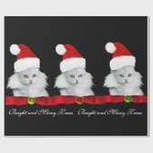 WITTE CHRISTMAS CAT, SANTA CLAUS PET EN RODE RIBBO CADEAUPAPIER (Vlak)