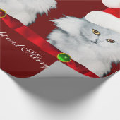WITTE CHRISTMAS CAT, SANTA CLAUS PET EN RODE RIBBO CADEAUPAPIER (Hoek)