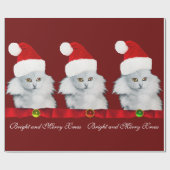 WITTE CHRISTMAS CAT, SANTA CLAUS PET EN RODE RIBBO CADEAUPAPIER (Vlak)