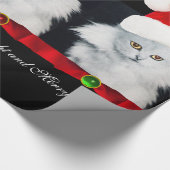 WITTE CHRISTMAS CAT, SANTA CLAUS PET EN RODE RIBBO CADEAUPAPIER (Hoek)
