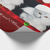 WITTE CHRISTMAS CAT, SANTA CLAUS PET EN RODE RIBBO CADEAUPAPIER (Hoek)