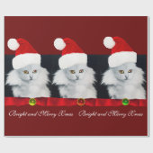 WITTE CHRISTMAS CAT, SANTA CLAUS PET EN RODE RIBBO CADEAUPAPIER (Vlak)