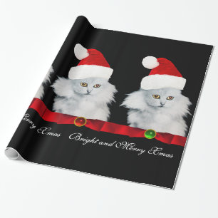 WITTE CHRISTMAS CAT, SANTA CLAUS PET EN RODE RIBBO CADEAUPAPIER