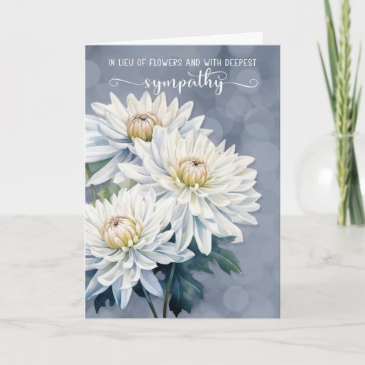 Witte chrysanten op blauwe sympathie kaart (Voorkant)