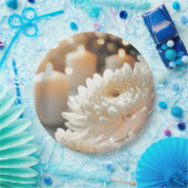 Witte Chrysanthemum Bloem en Kaarsen Papieren Bordje (Feest)