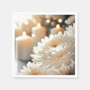Witte Chrysanthemum Bloemen en Kaarsen Servet