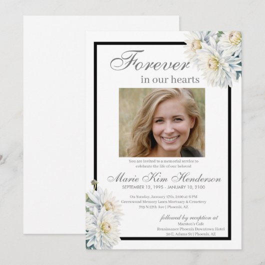 Witte Chrysanthemum Boho begrafenisdienst Kaart (Voorkant / Achterkant)