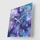 Witte cijfers / Modern Paars, blauw, Gold Abstract Vierkante Klok (Hoek)