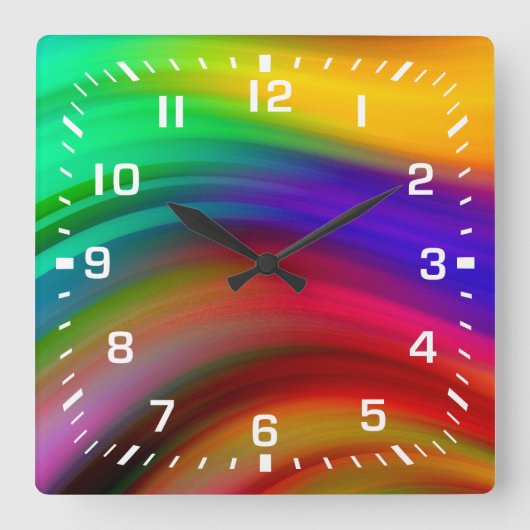 Witte cijfers / regenbooggolven vierkante klok (Voorkant)