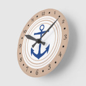 Witte Cirkel en blauwe Nautical Anchor Custom Cloc Ronde Klok (Hoek)