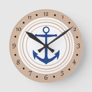Witte Cirkel en blauwe Nautical Anchor Custom Cloc Ronde Klok
