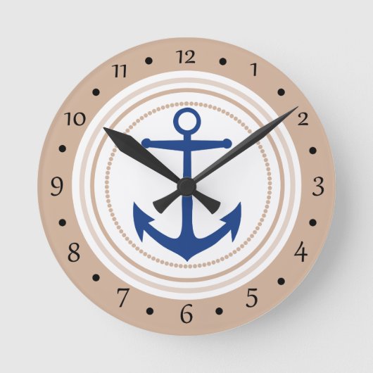 Witte Cirkel en blauwe Nautical Anchor Custom Cloc Ronde Klok (Voorkant)