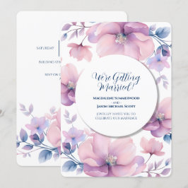 Witte Cirkel Lijst Blauw Paarse Bloemen Achtergron Kaart