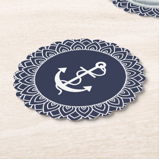 Witte Cirkel Mandala & Boot Anker Kartonnen Onderzetters (Gekanteld)
