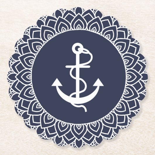 Witte Cirkel Mandala & Boot Anker Kartonnen Onderzetters (Voorkant)