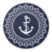 Witte Cirkel Mandala & Boot Anker Keramische Knop (Voorkant)