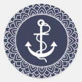 Witte Cirkel Mandala & Boot Anker Ronde Sticker (Voorkant)