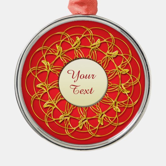 Witte cirkel met gouden linkerrand met tekst op ro metalen ornament (Voorkant)