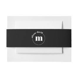 Witte cirkel met namen en monogram zwart bruiloft uitnodigingen wikkel